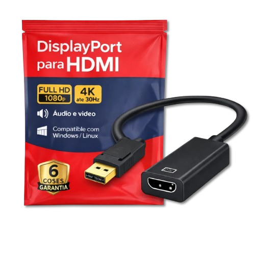 Adaptador DisplayPort Para HDMI Fêmea Cabo DP 4K Full HD 1080p 60Hz Conectar Notebook PC Para TV Monitor Projetor Com NF - Inv Tech