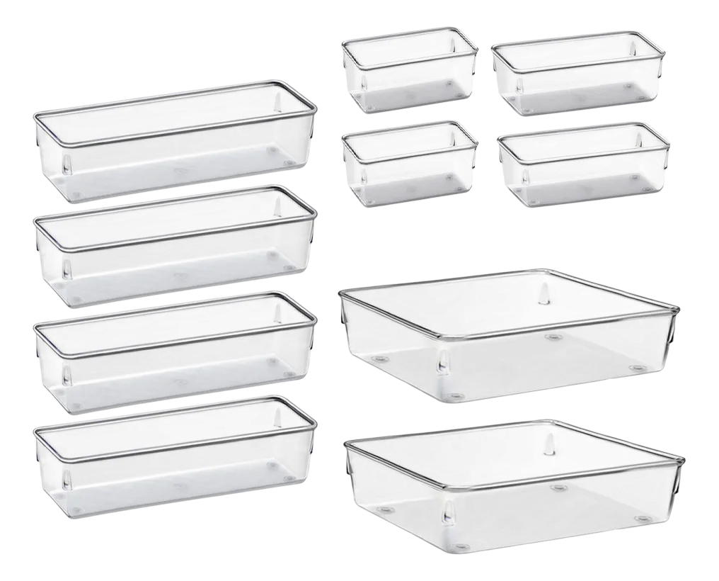 Kit 10 Organizador Multiuso Modular Gaveta Acrilico Rebirth Cor Cristal