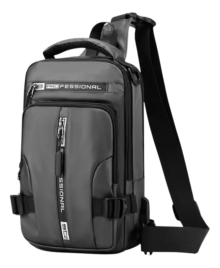 Mochila Transversal De Peito Mini Impermeável Pochete Viagem Bolsa Multifuncional Masculina Zafin Cor Cinza