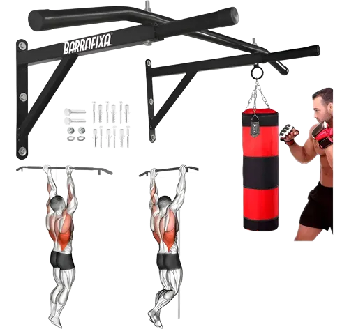 Barra Fixa Completa Com Suporte De Saco Paralela Musculação