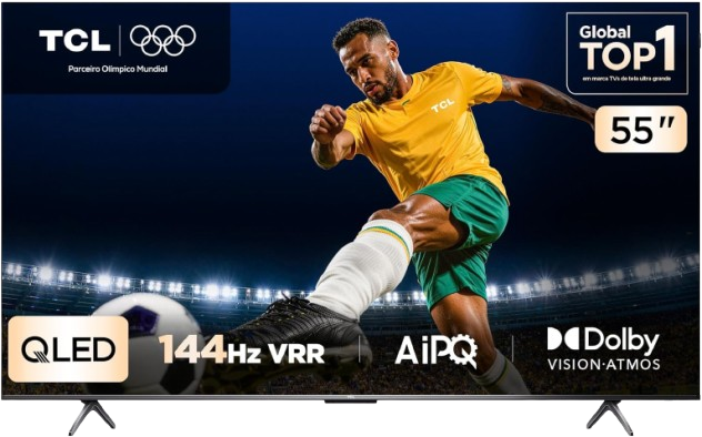 TCL, QLED Smart TV, 55”, 55P8K, 4K UHD, Google TV, 144Hz, Google Assistente, Dolby Vision, Dolby Atmos, Design Sem Bordas