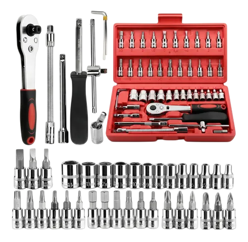 Kit 46 Ferramenta Jogo Chave Catraca Repara Moto Carros
