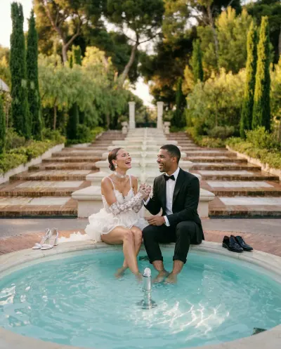 Portrait éditorial de mariés dans les pinèdes du Grand-Hôtel Cap-Ferrat Saint-Jean-Cap-Ferrat — mariage luxe Côte d’Azur