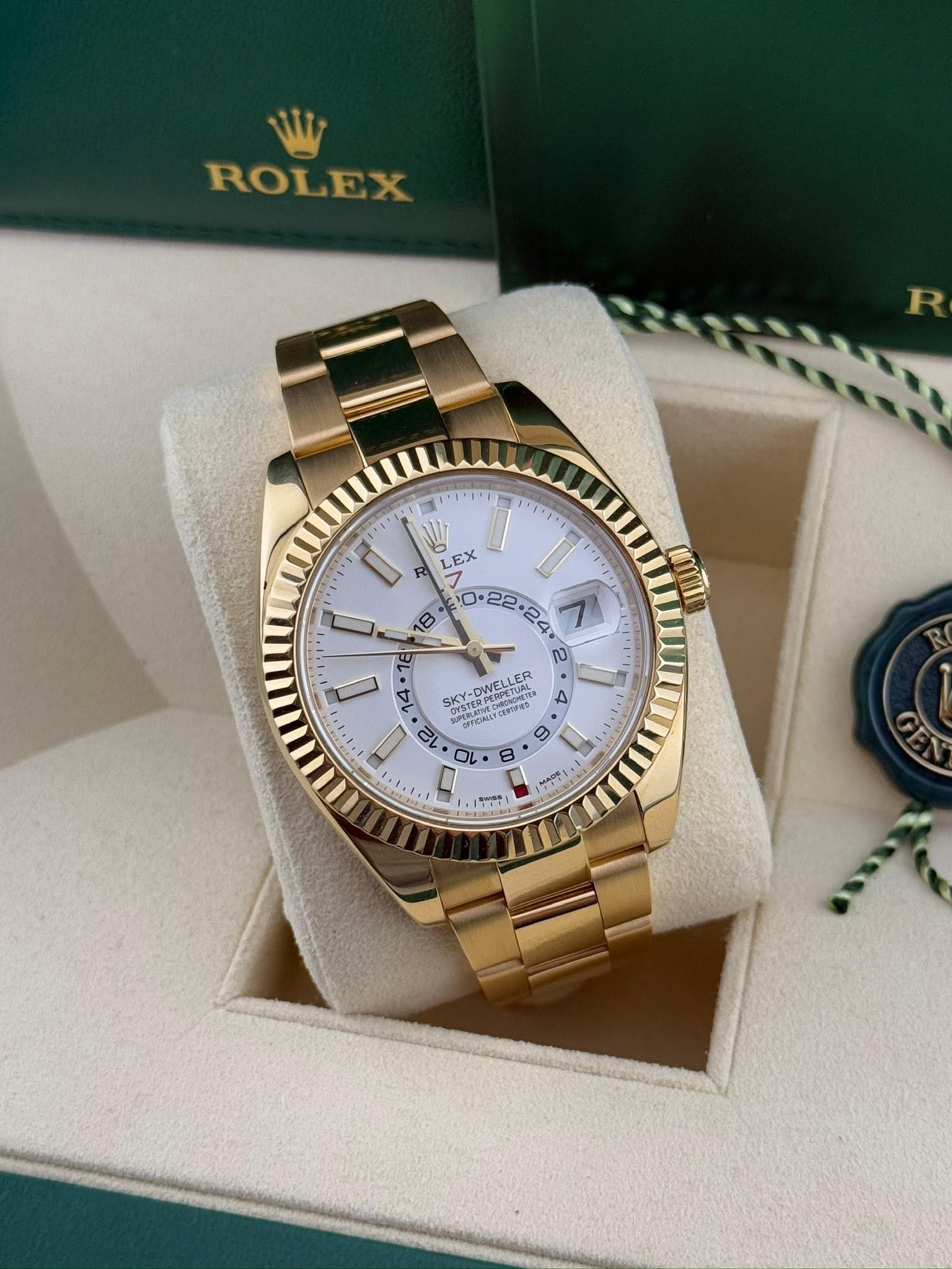 Rolex Sky-Dweller 42mm 18K Yellow Gold White Dial Automatic Watch 326938