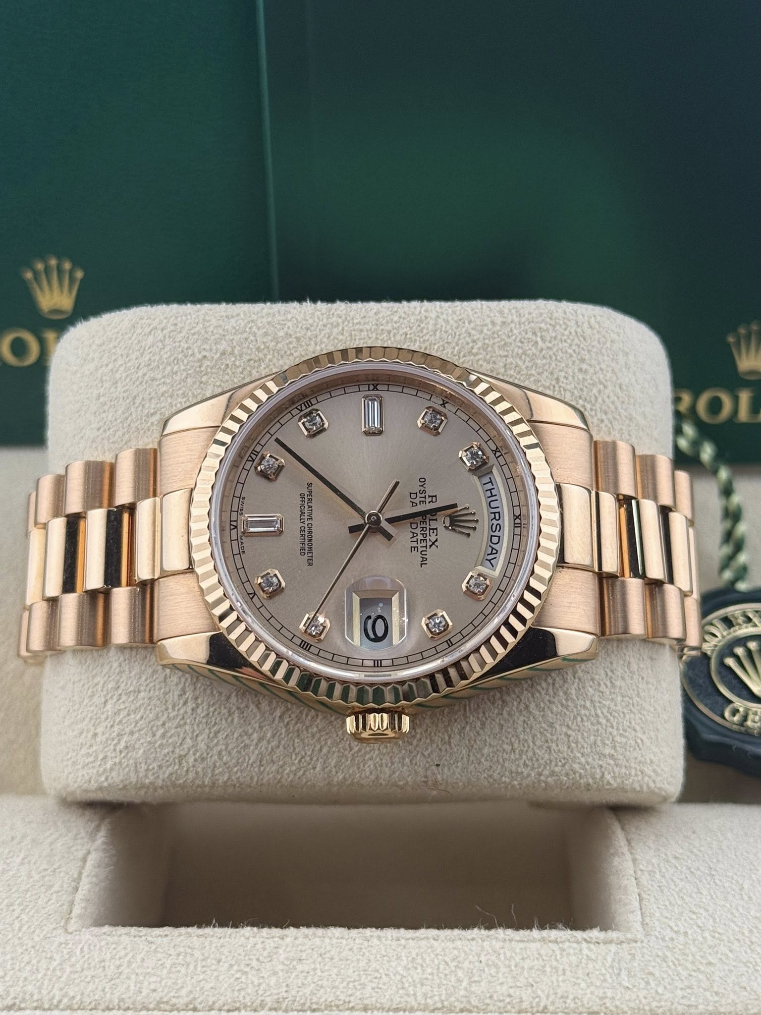 Rolex Daydate 36mm Sundust baguette dial 118235