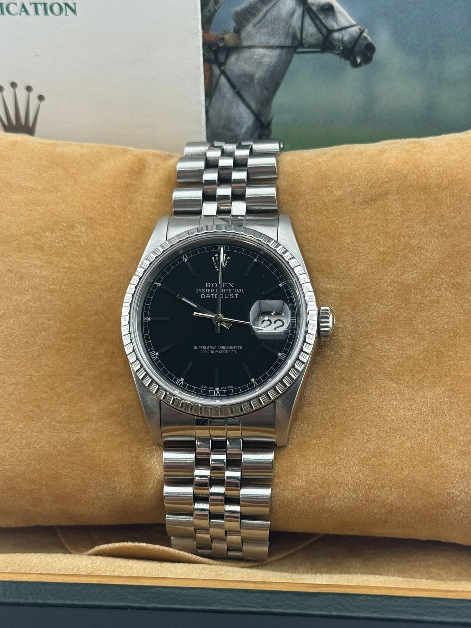 Rolex Datejust 36mm stainless black batton dial 16220