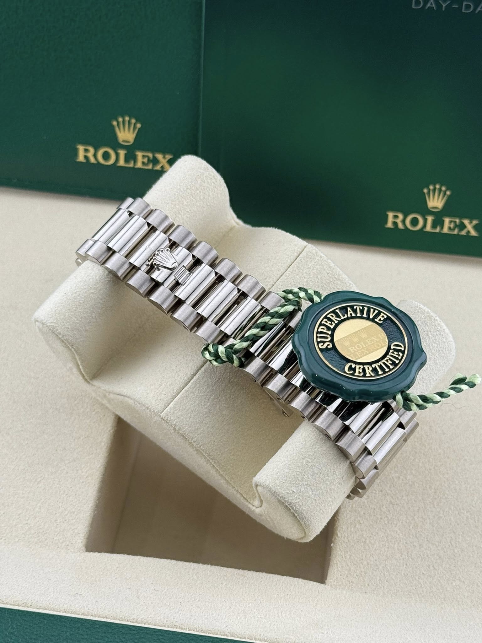 Rolex Daydate 36mm white gold pink baguette dial 128239