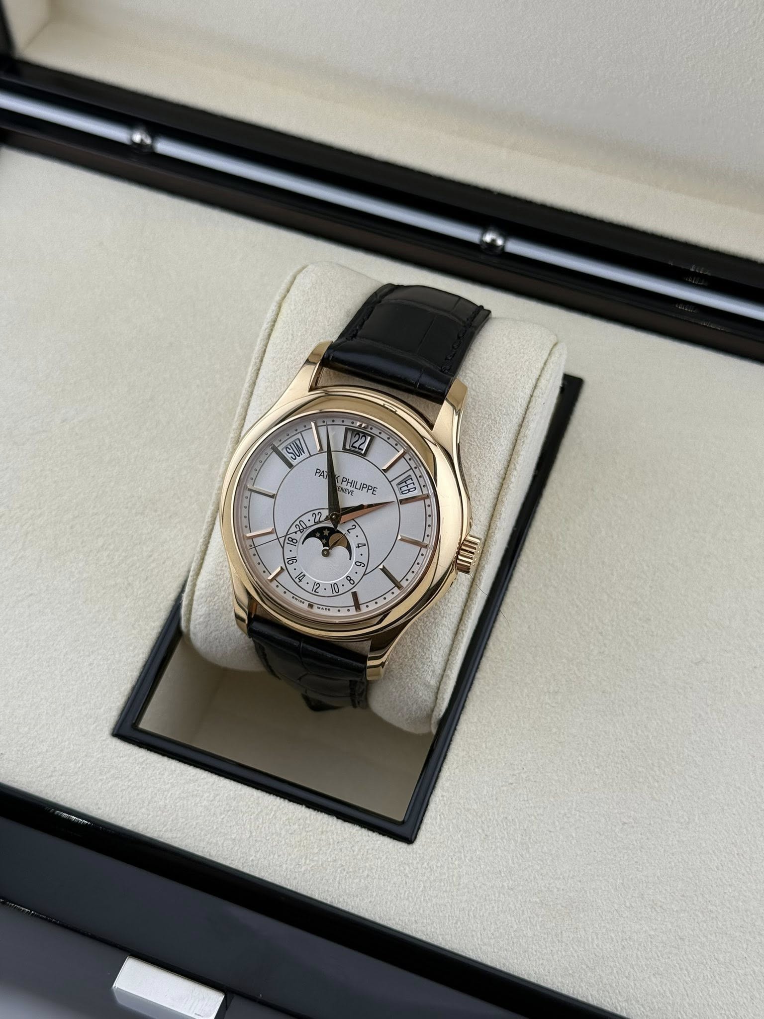 Patek Philippe 5205R-001 Rose Gold Annual Calendar wristwatch with moon phases