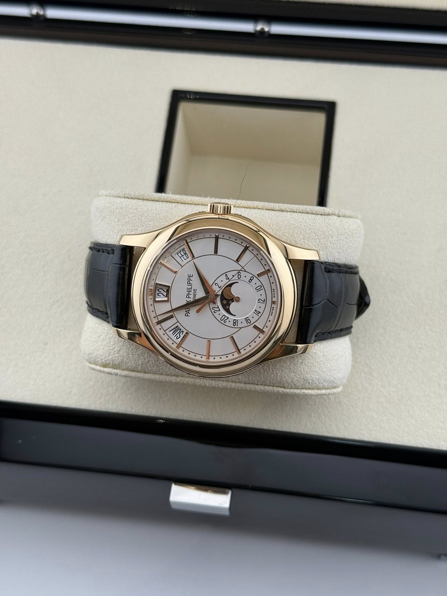 Patek Philippe 5205R-001 Rose Gold Annual Calendar wristwatch with moon phases