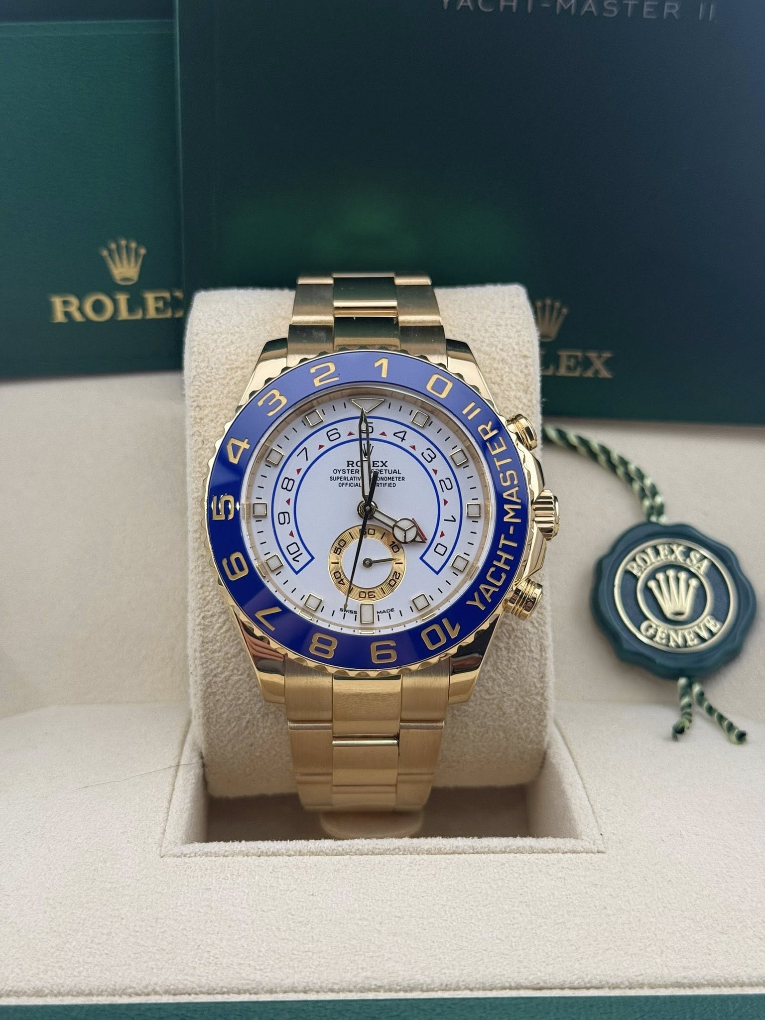 Rolex Yacht Master II 44mm Oyster Perpetual 18k Yellow Gold White Dial 116688