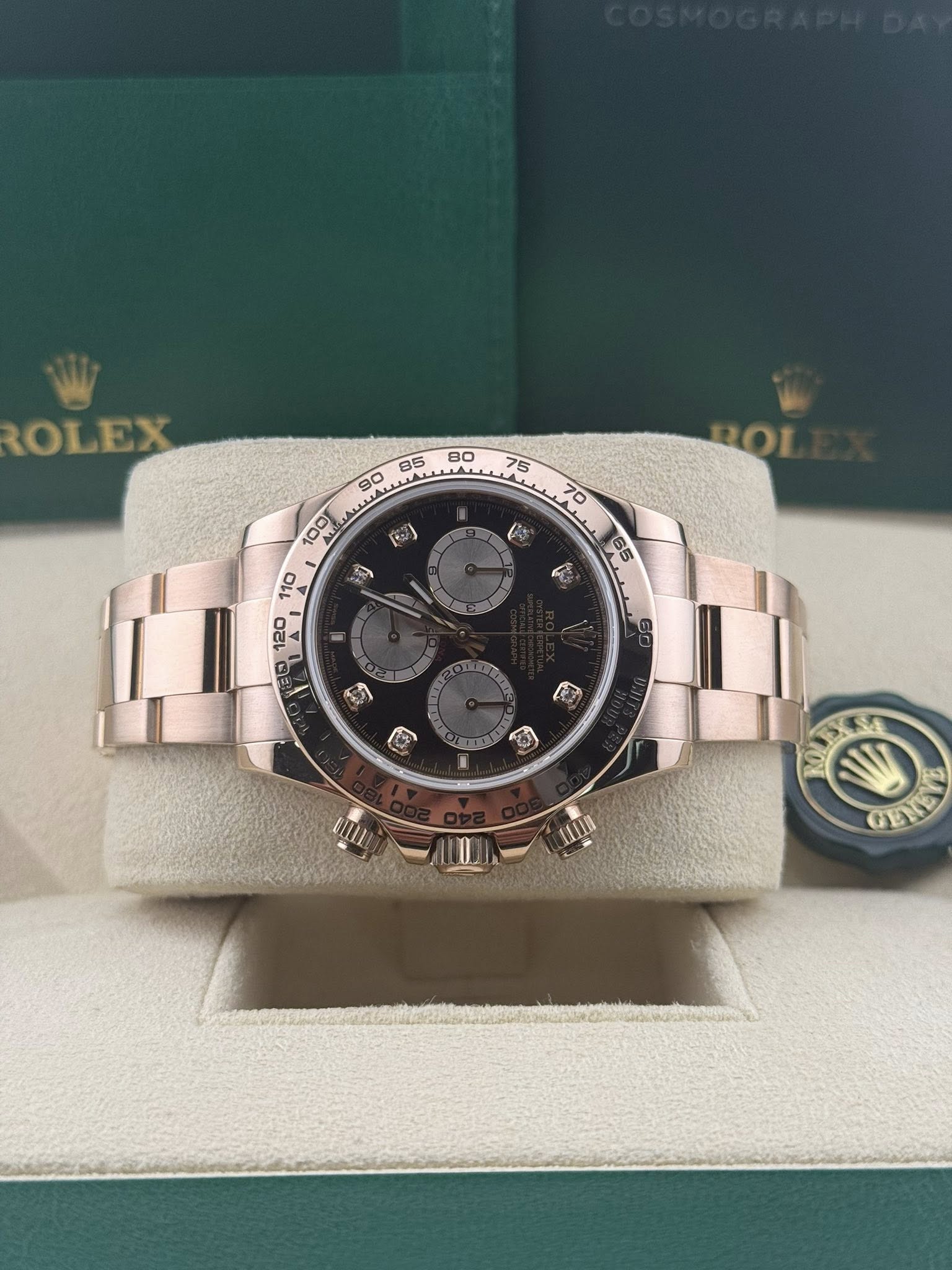 Rolex Daytona Cosmograph Rose Gold black diamond dial 126505