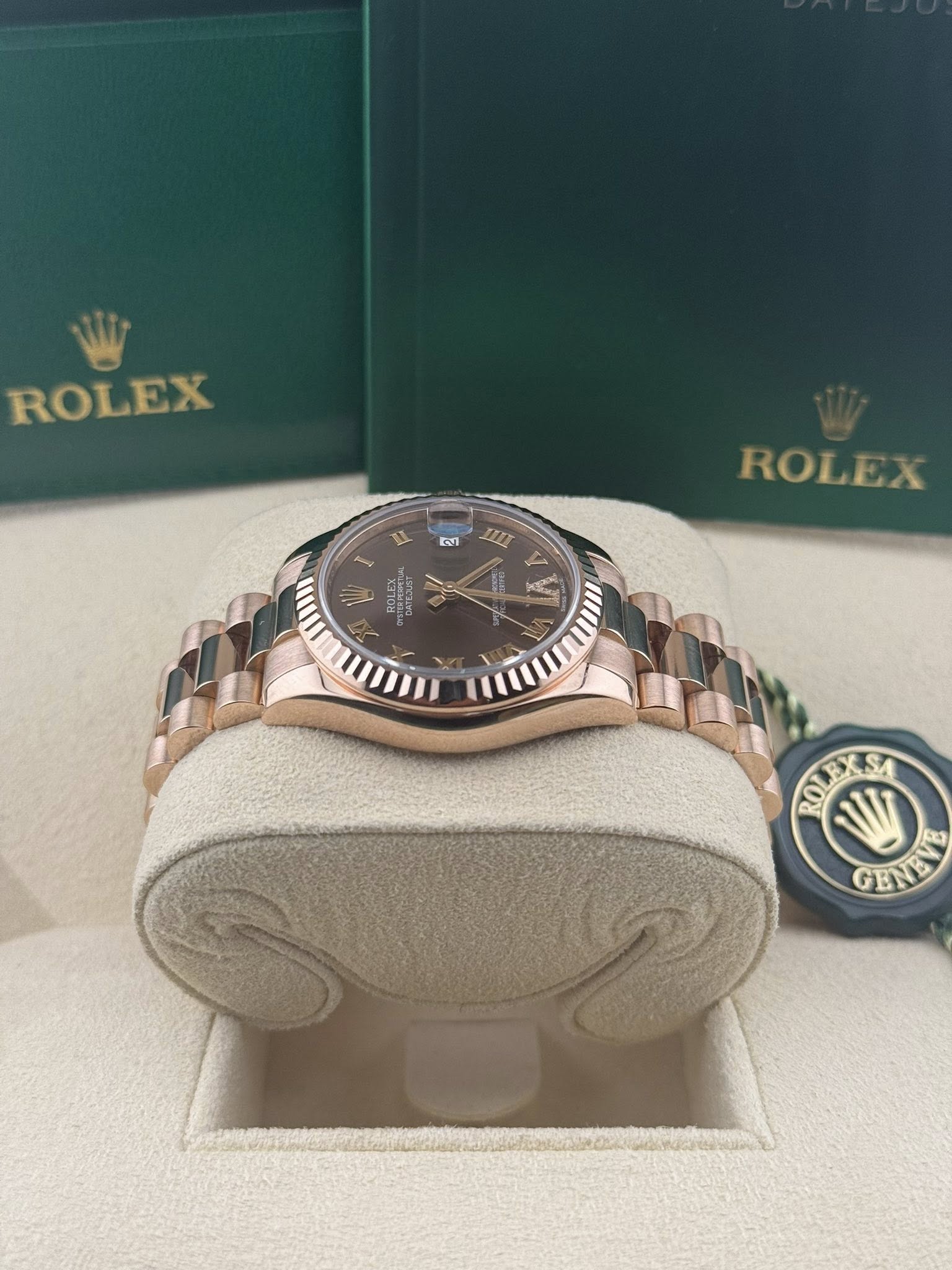 Rolex Datejust President 31mm 178275 18K Rose Gold Black Roman Dial Ladies