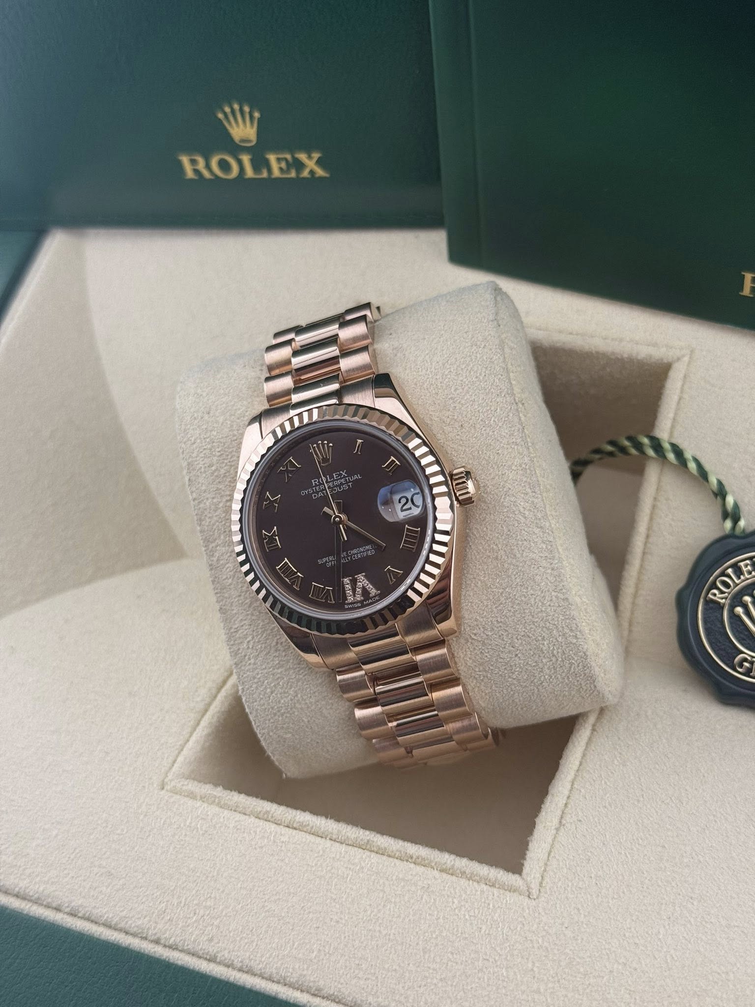 Rolex Datejust President 31mm 178275 18K Rose Gold Black Roman Dial Ladies