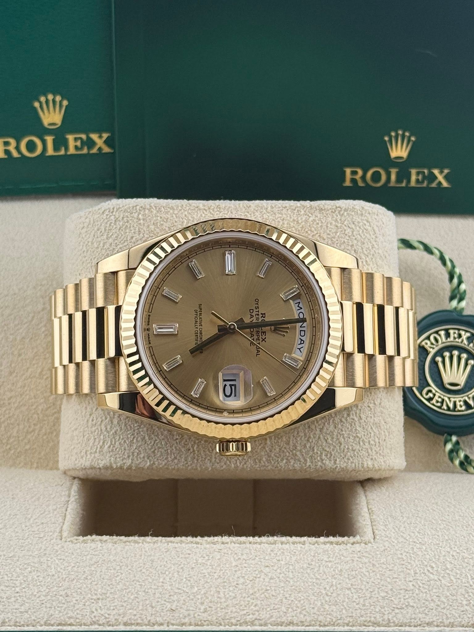 Rolex Daydate 40 Champagne Baguette Dial 228238