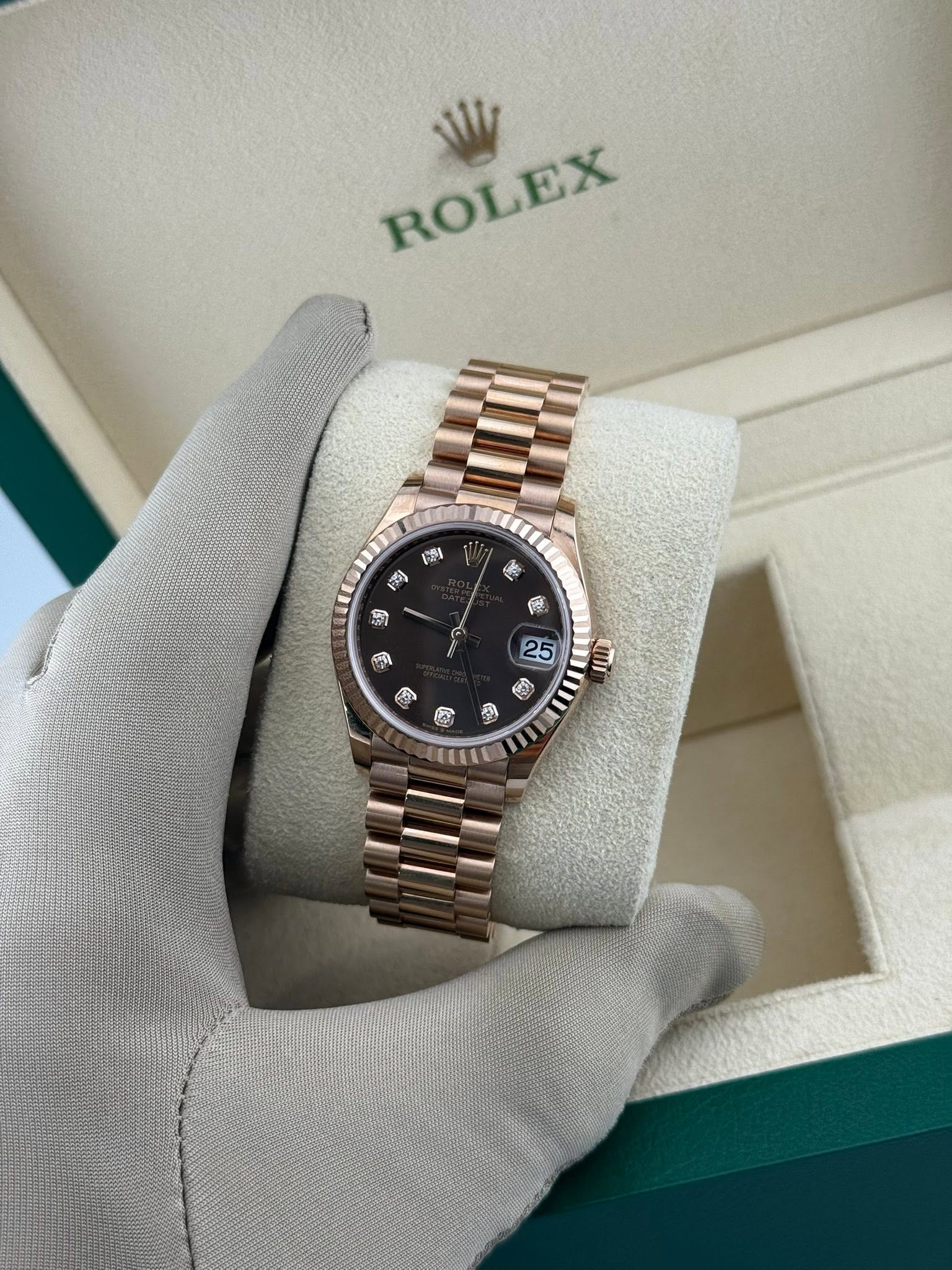 Rolex Datejust 31mm Chocolate Diamond Dial Rose Gold 278275