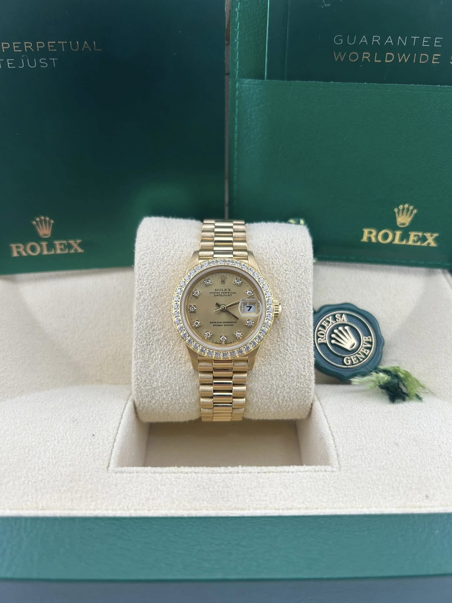 Rolex Datejust 26mm Champagne Yellow Gold Dial Diamond Bezel 69178