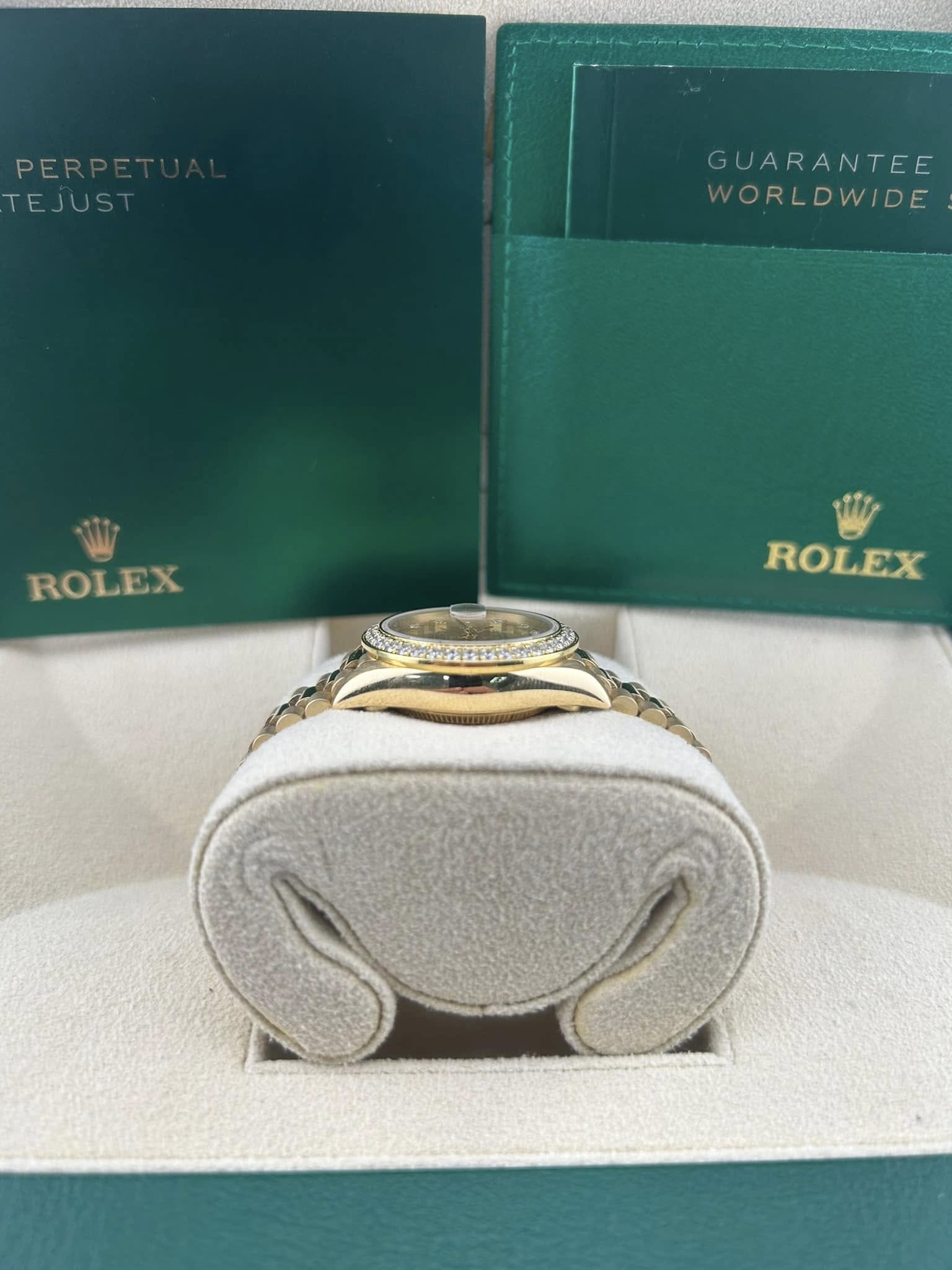 Rolex Datejust 26mm Champagne Yellow Gold Dial Diamond Bezel 69178