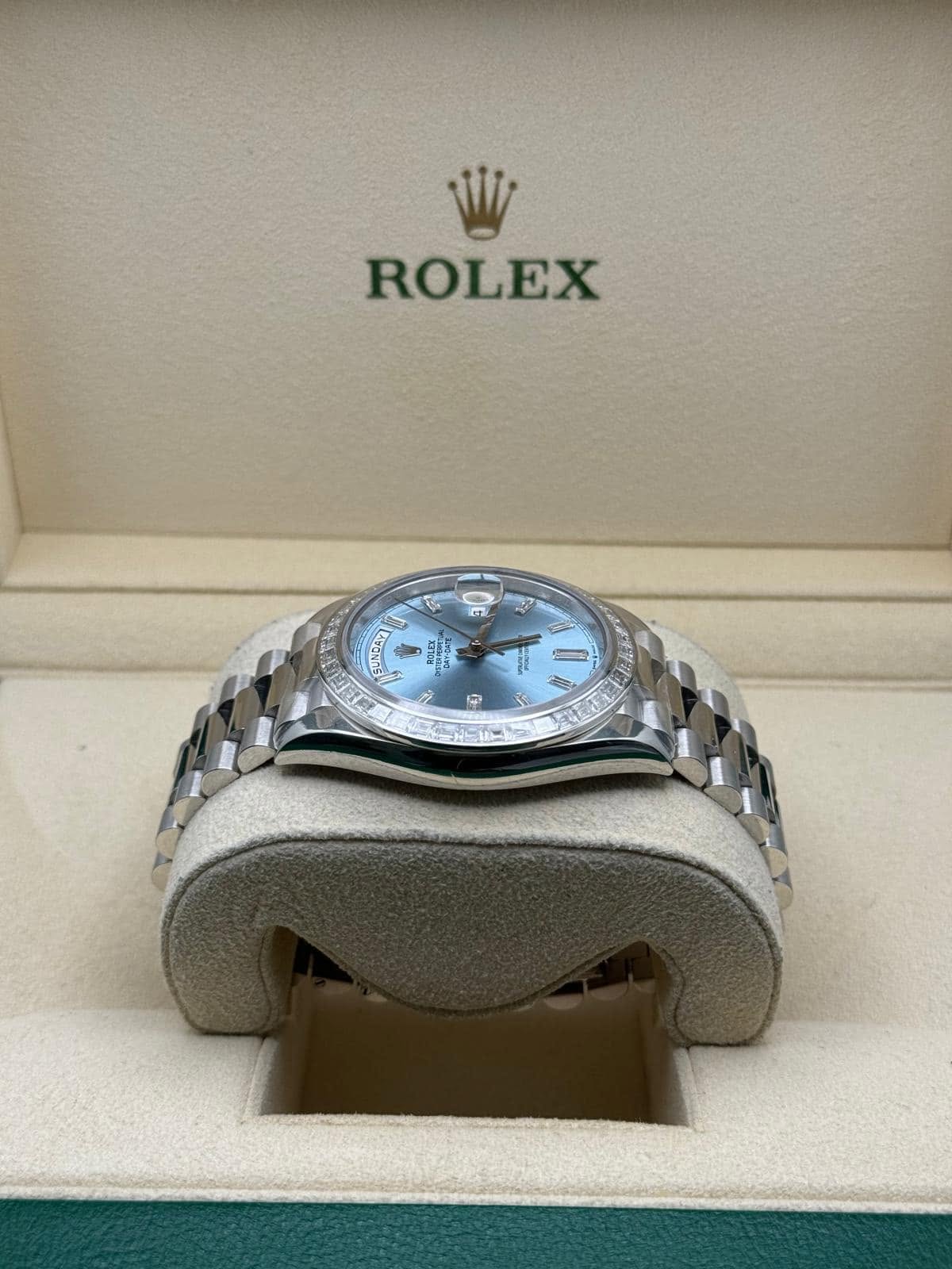 Rolex Daydate Platinum 40mm Ice Blue Baguette dial