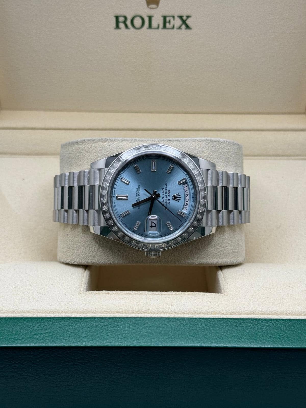 Rolex Daydate Platinum 40mm Ice Blue Baguette dial
