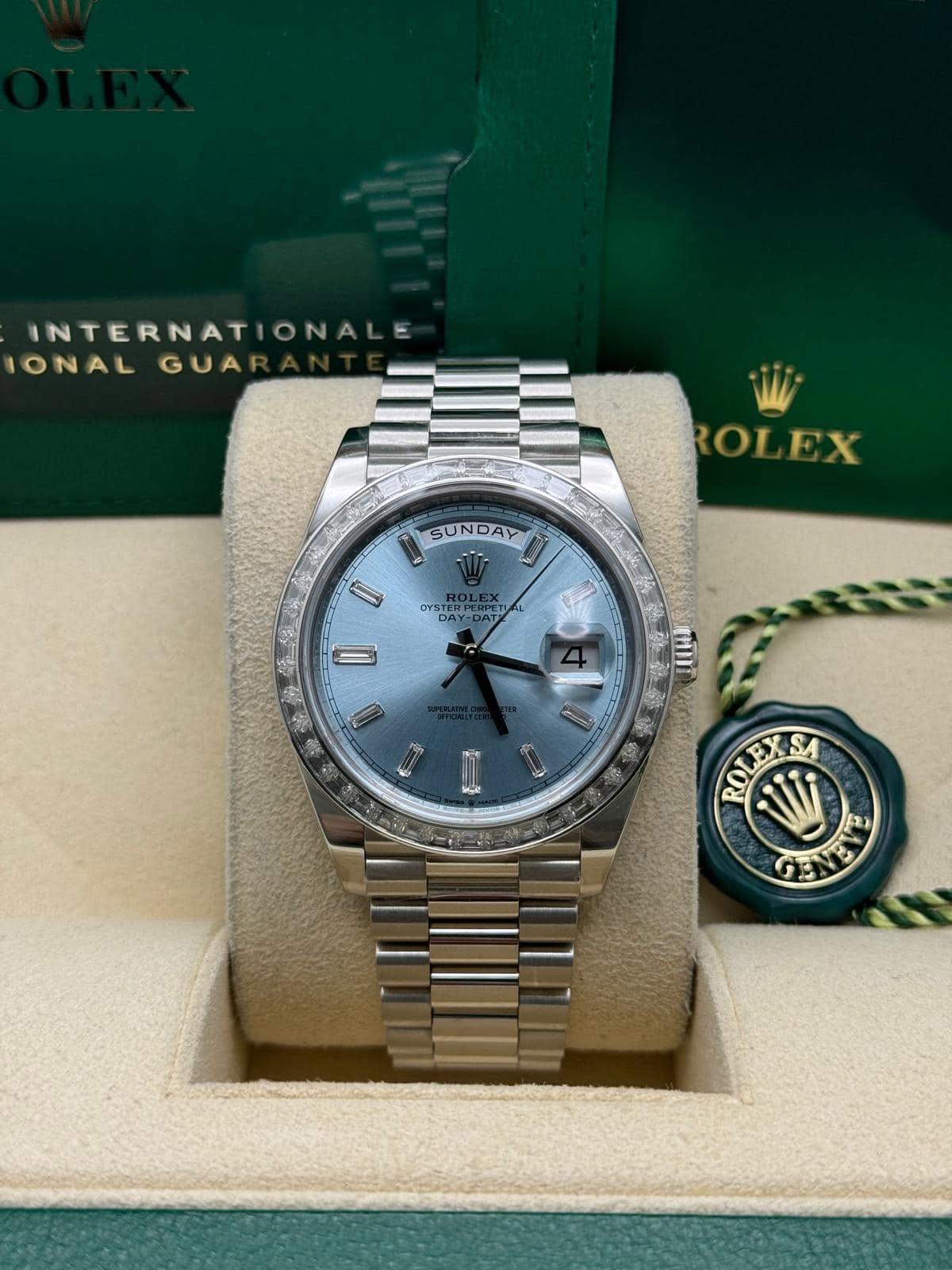 Rolex Daydate Platinum 40mm Ice Blue Baguette dial