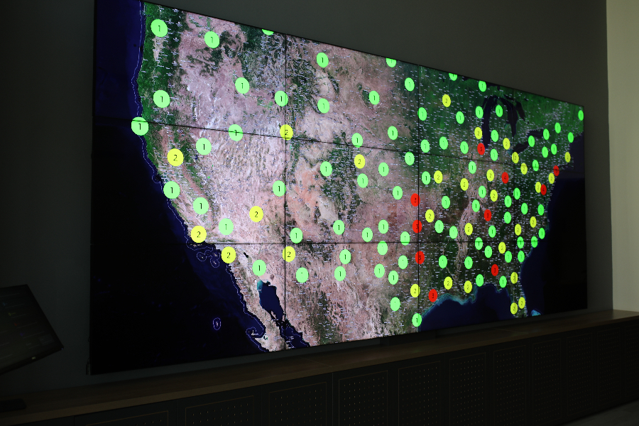 map with geospatial data on video wall