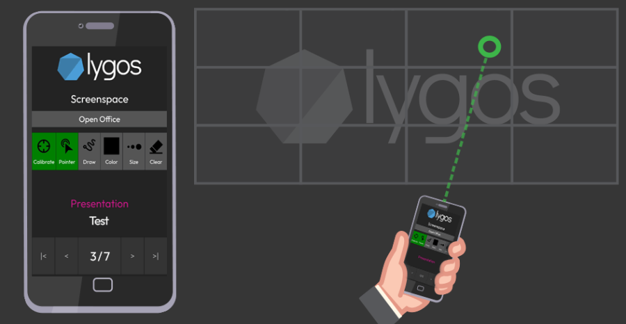 control air mouse on video walls and screens with mobile device
