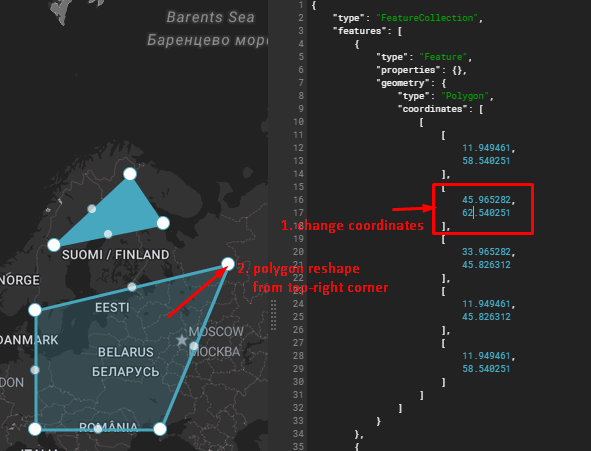 change coordinates or reshape polygons