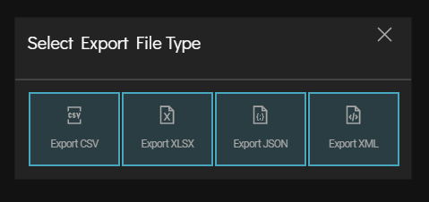 export file type csv,xlsx, json or xml