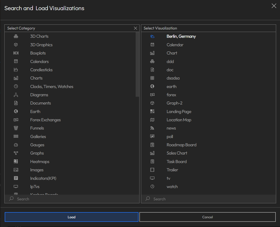 search and load visualizations