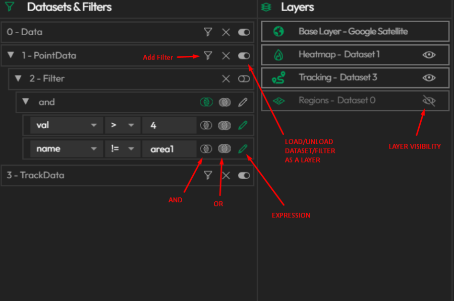 map filters and layers editor