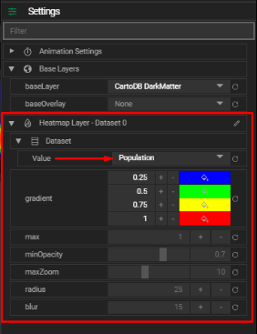 heatmap layer dataset settings