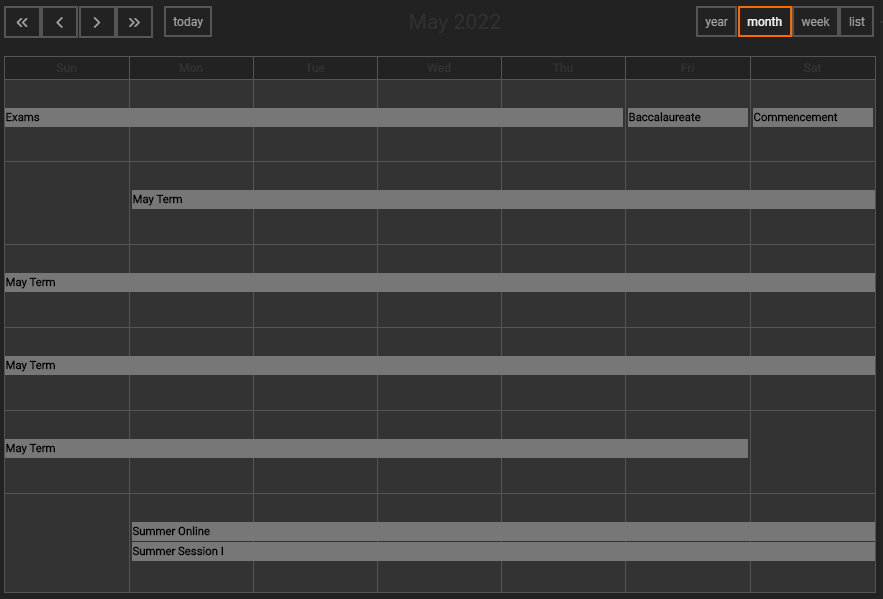 monthly calendar view