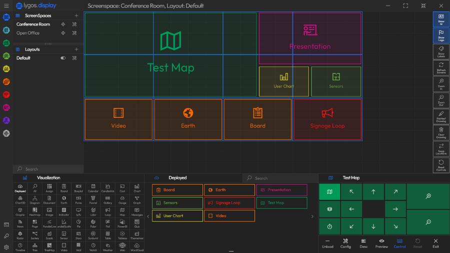 video wall layout with visualizations