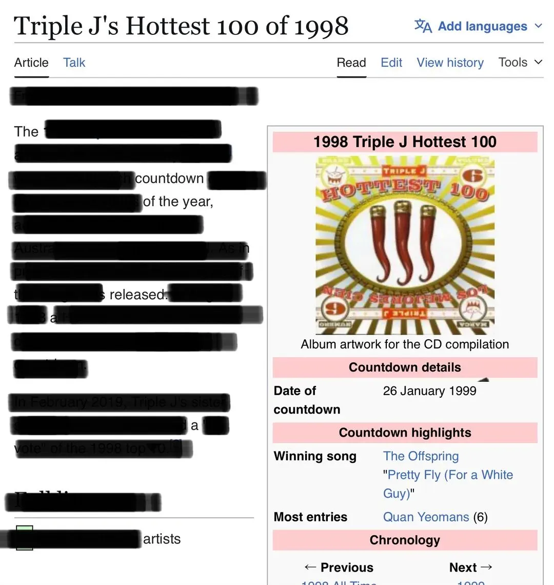 Triple J's Hottest 100 of 1998, image 1