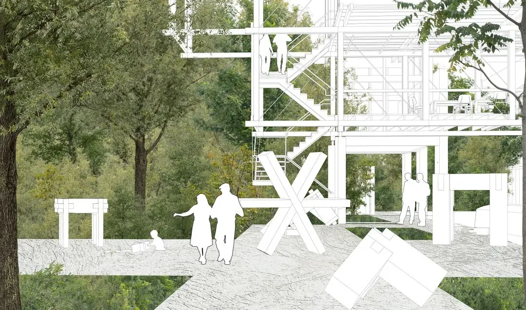 Inhabitation from the courtyard during an exhibition, image 1