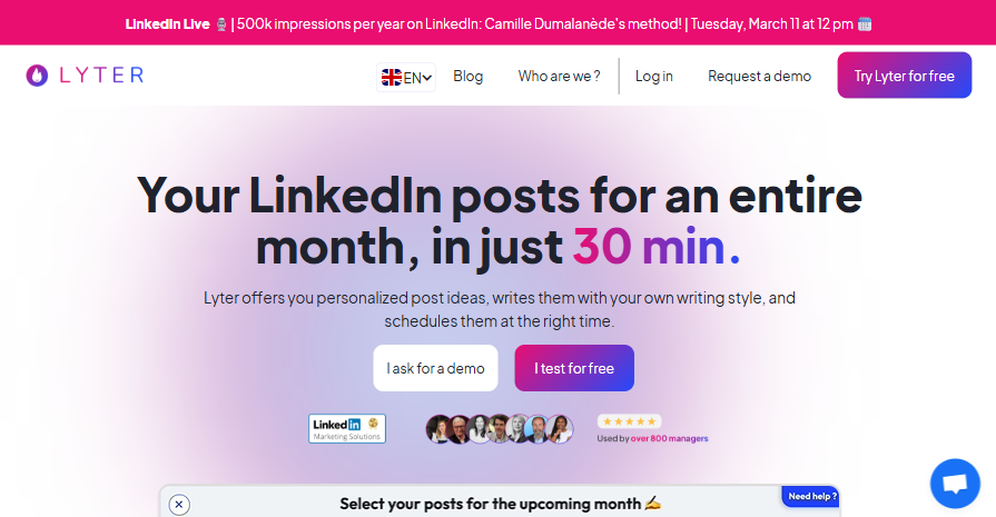 Lyter Your posts for a whole month in just 30 min logo