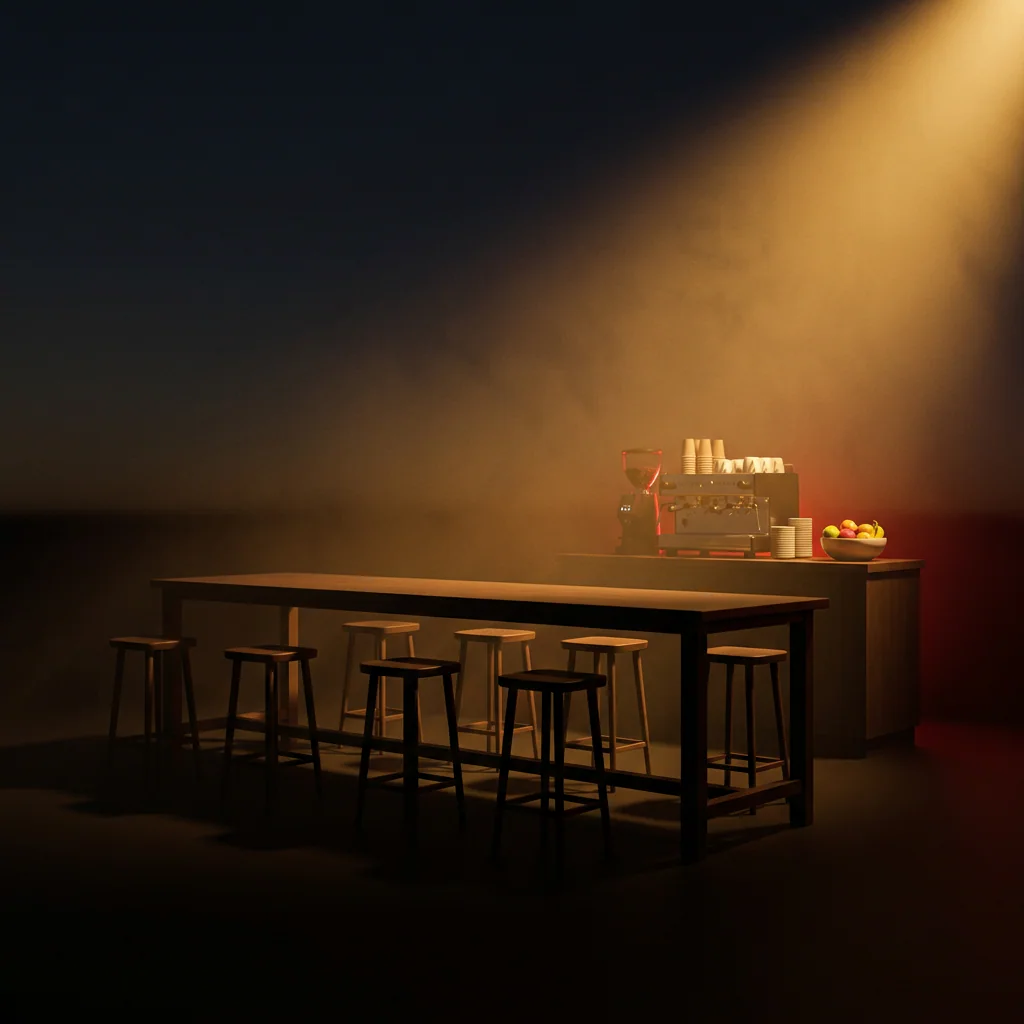 Illustration of a planned student lounge & cafeteria. Not a photograph of the centre.