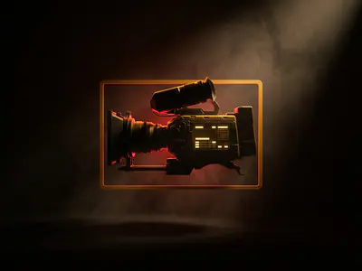 A silhouetted cinema camera with the warmer, graded version of its frame floating in front.