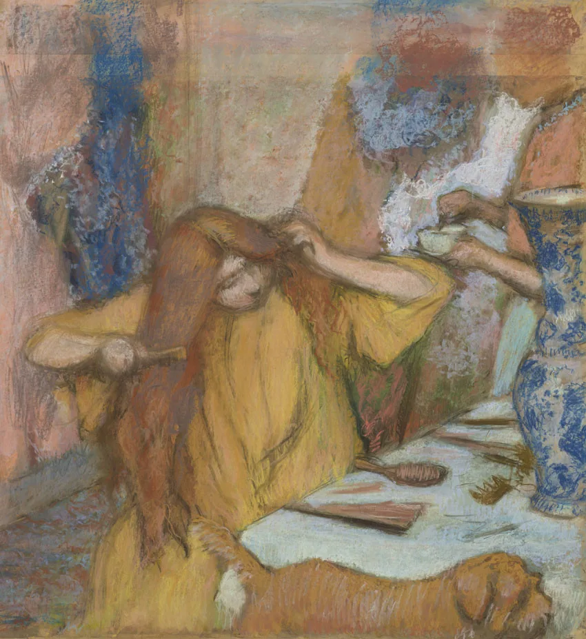 Эдгар Дега, Femme en peignoir jaune se coiffant, 1894, пастель на бумаге, наклеенной на картон, 109,8 × 100,3 см. Эстимейт: 1 800 000–2 500 000 евро. © Christie’s Images Limited.