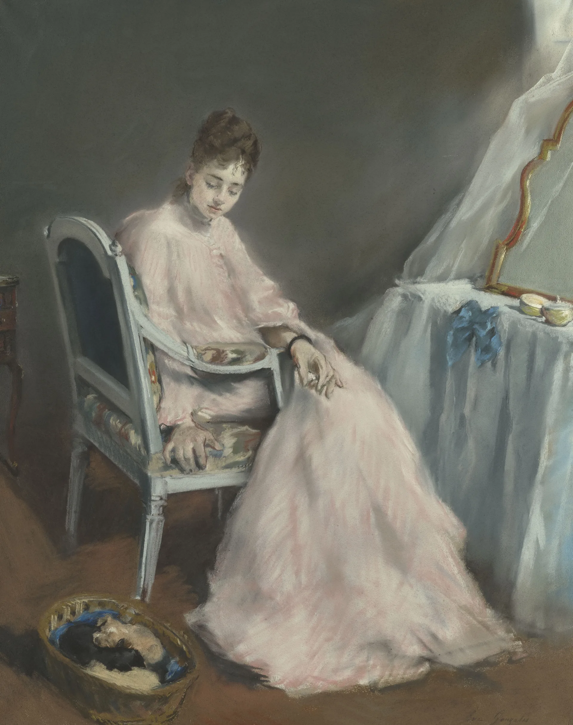 Ева Гонсалес, «Розовое утро», 1874. Париж, музей Орсе, хранится в Лувре. © GrandPalaisRmn (musée d’Orsay) / Hervé Lewandowski
