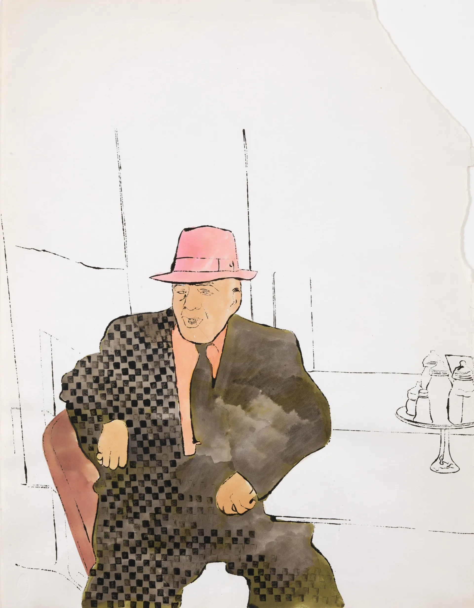 Энди Уорхол, «Автомат (Мужчина, сидящий за столиком в автомате)», 1950-е © The Andy Warhol Foundation for the Visual Arts, Inc. Лицензия ADAGP, Париж, 2026.