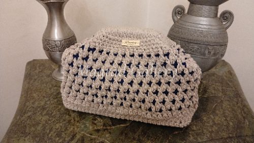 Coastal Bloom Crochet Handbag – Ivory & Navy