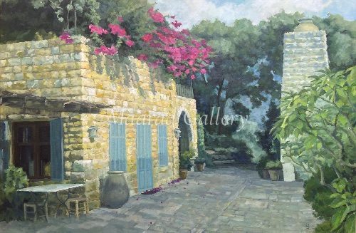 Sunlit Mediterranean Courtyard