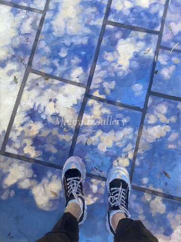 Sunlit Shadows on Blue Tiles
