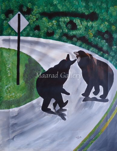 Two bears fighting