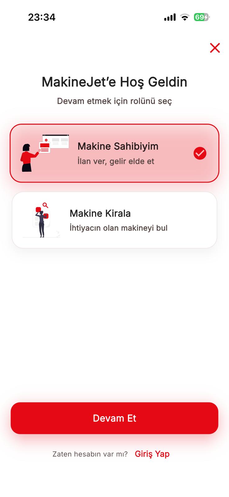 MakineJet app owner screen
