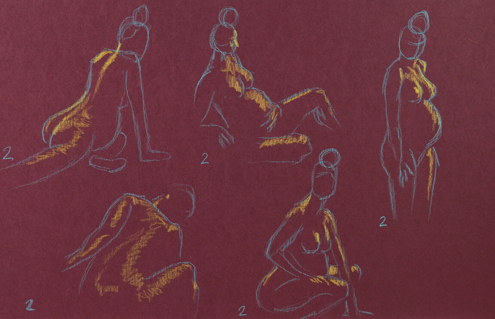 Gesture sheet, 5 poses by Riley Adamson