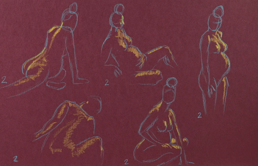 Gesture sheet, 5 poses by Riley Adamson