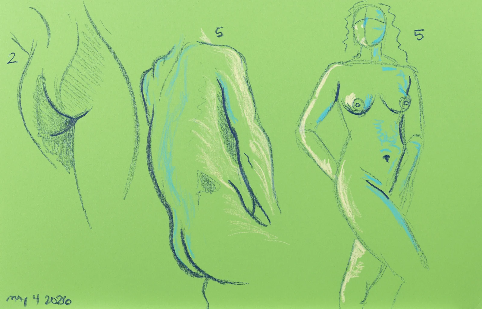 Gesture sheet, 3 poses by Riley Adamson