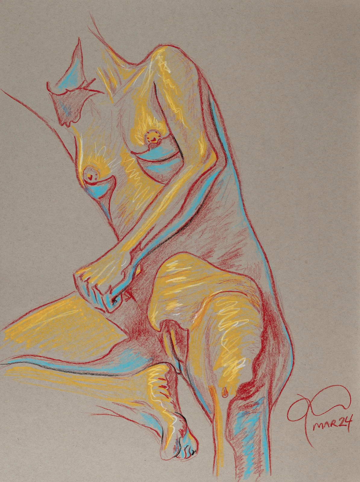 Seated figure, front view by Riley Adamson
